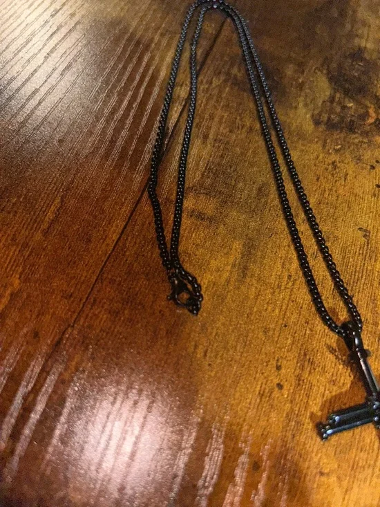 Men's Black Cross Pendant Necklace - 22 Inch Chain - Picture 3 of 5